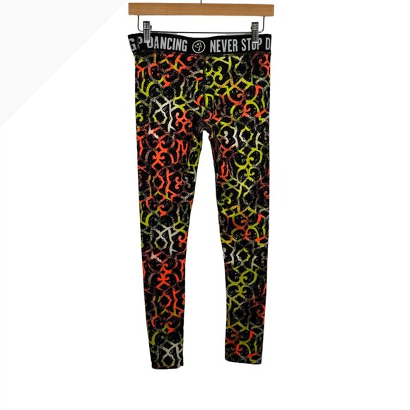 Zumba Wear Women's Leggings Black Orange Yellow Size Small Activewear Abstract - Picture 4 of 15